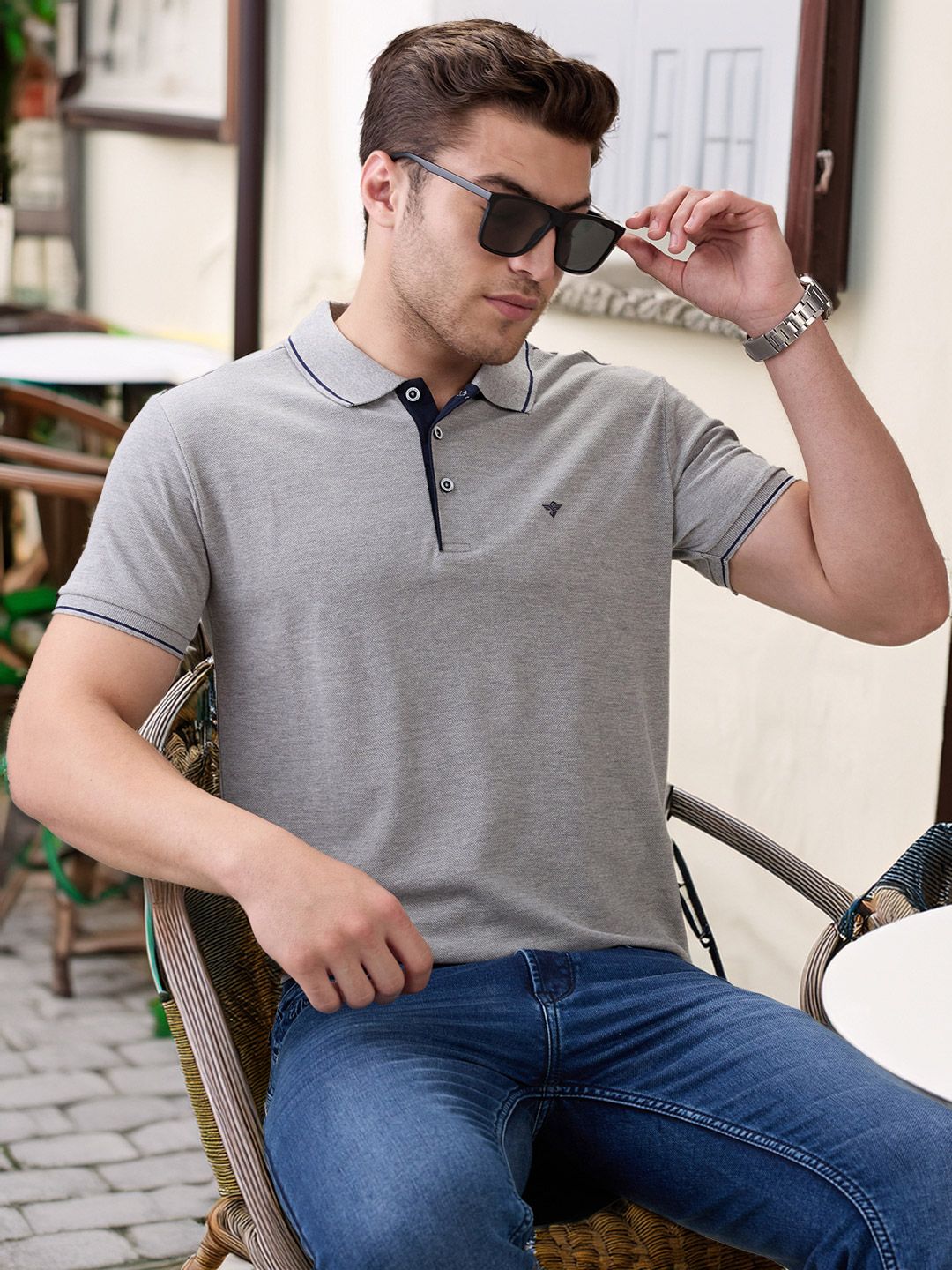 Status Quo Men's Solid Brand Logo Print Regular Fit Button Closure Polo T-shirt