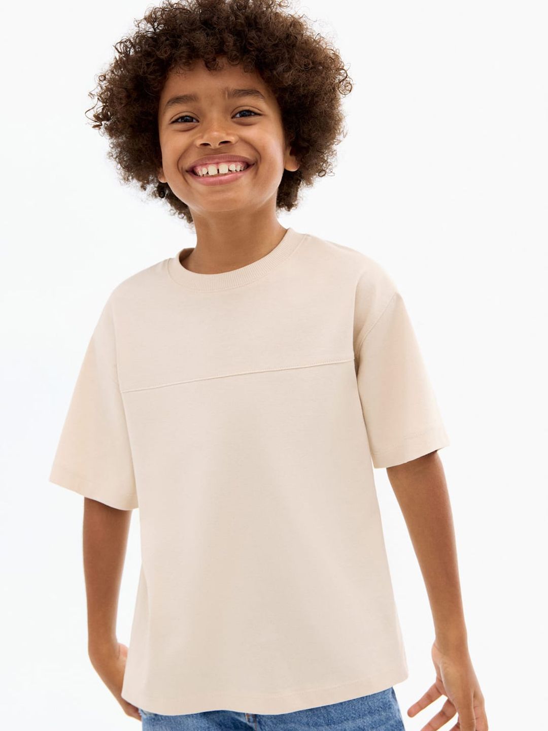 Mango Kids Boys Drop-Shoulder Sleeves Pure Cotton T-Shirt