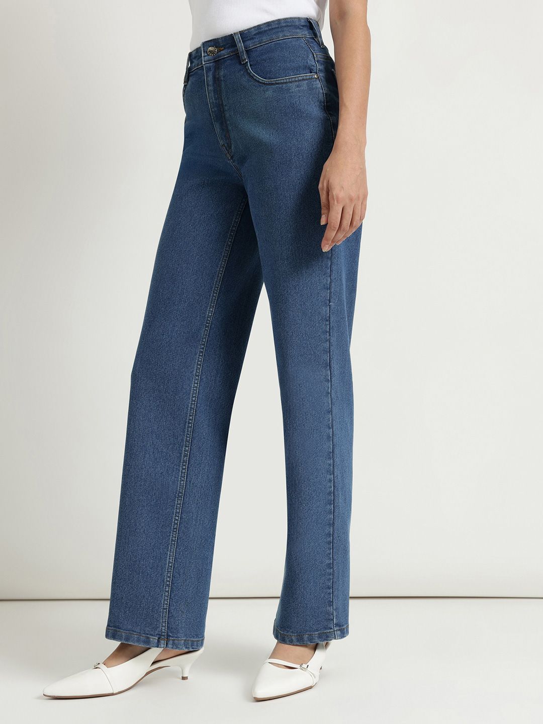 Women Wide Leg Mid-Rise Jeans FABLE STREET Women Comfort Wide Leg Mid-Rise Stretchable Cotton Jeans