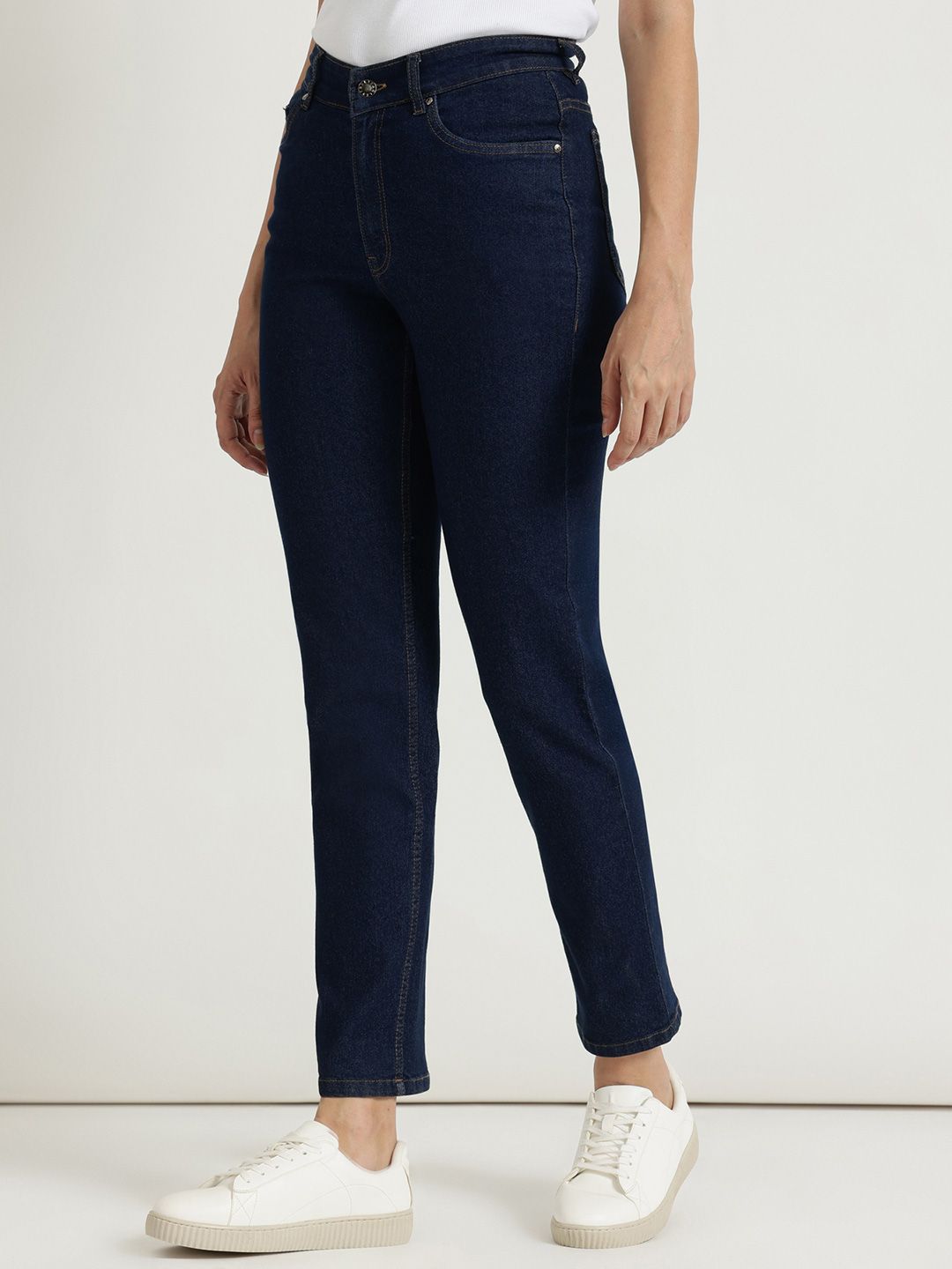 Women Straight Mid-Rise Jeans FABLE STREET Women Comfort Straight Fit Mid-Rise Cotton Stretchable Jeans