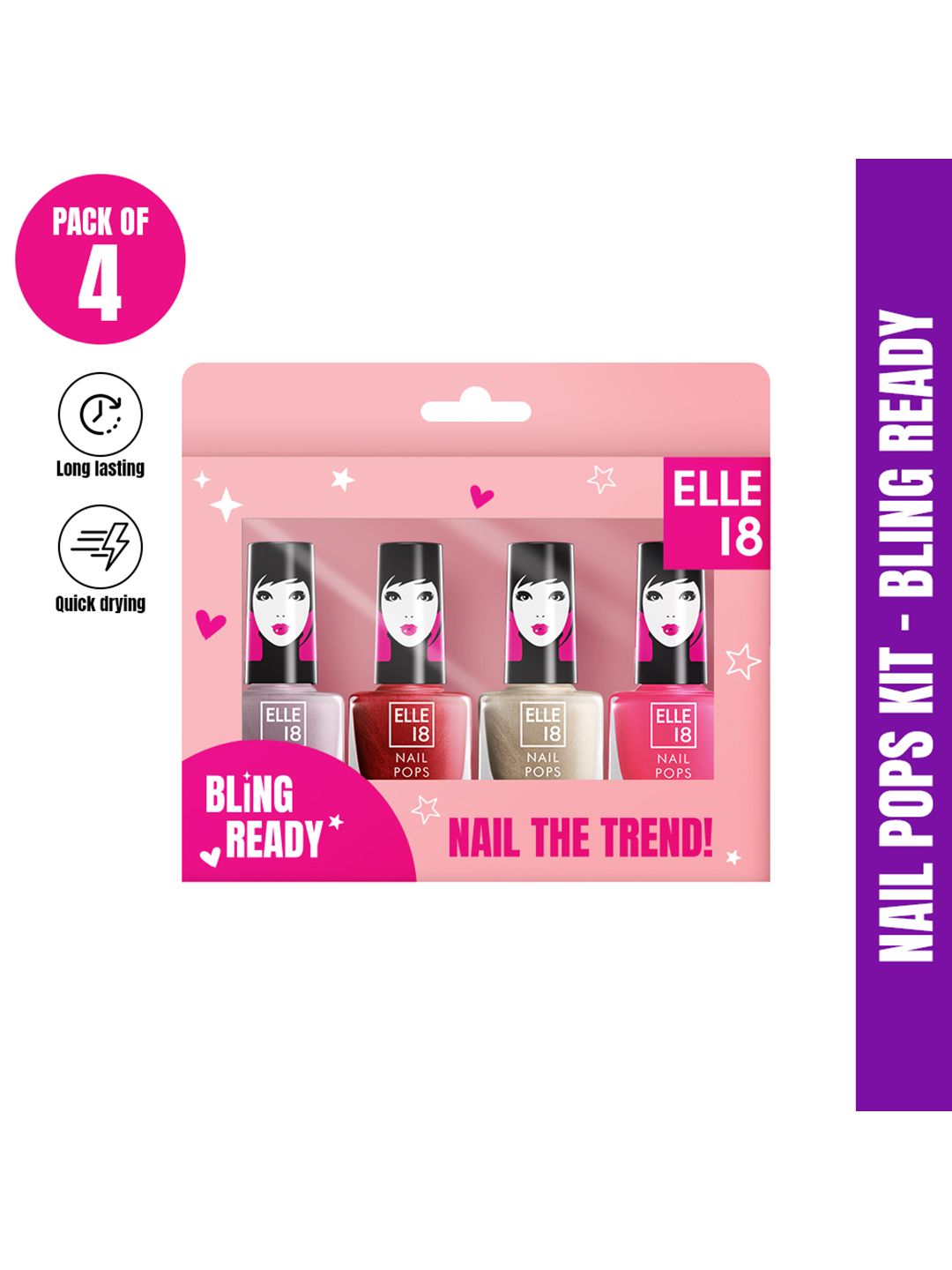 ELLE 18 Long Lasting & Quick Drying Nail Pop Kit - Bling Ready