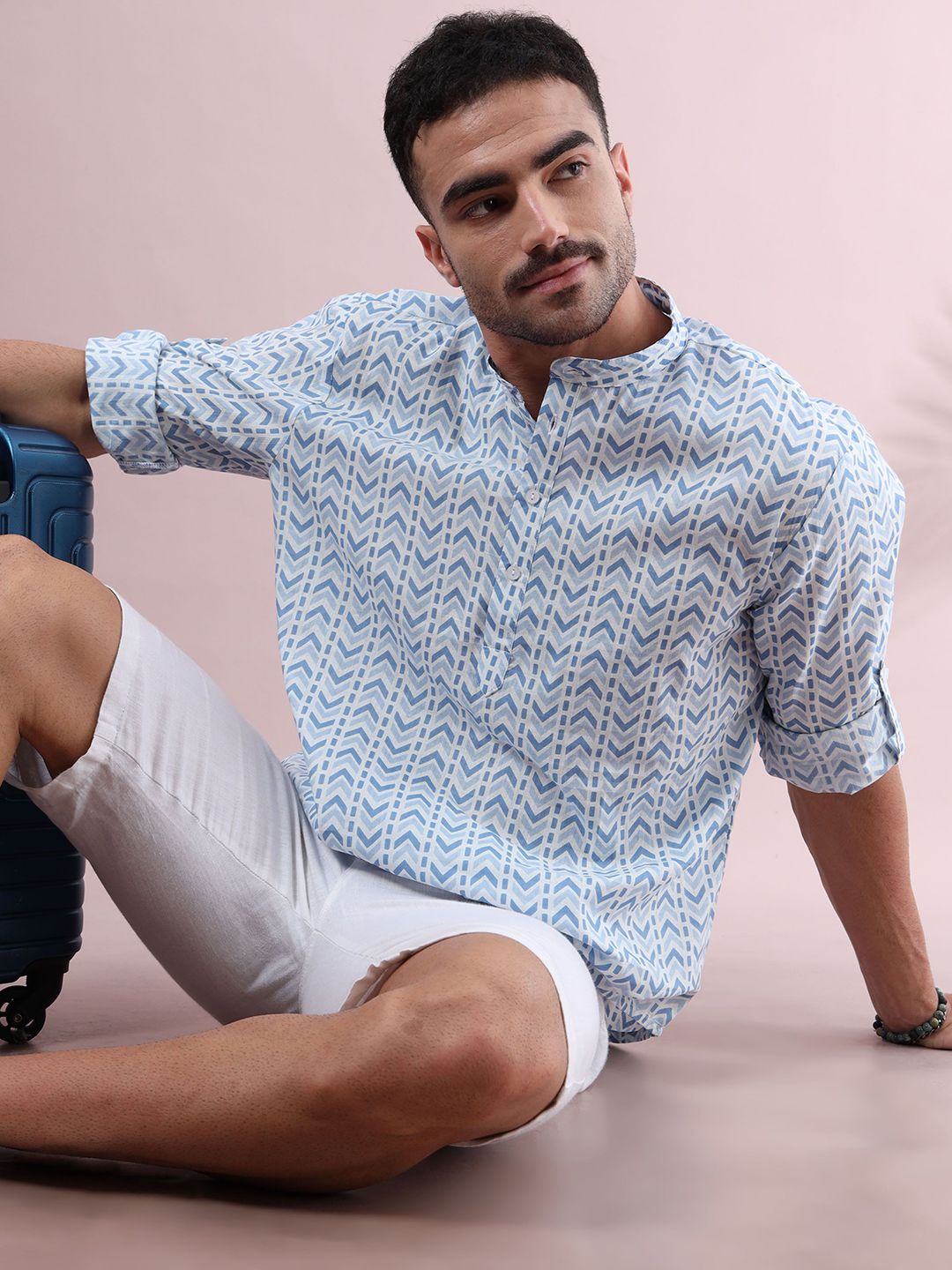 Men Geometric Cotton Kurta FILORI STUDIO Men Geometric Printed Festive Pure Cotton Straight Kurta