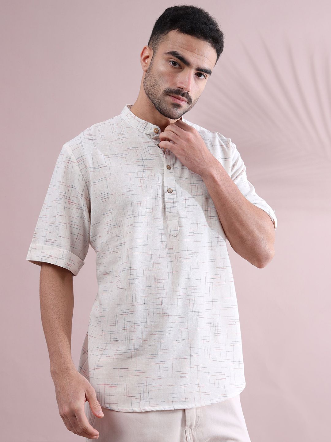 FILORI STUDIO Abstract Printed Mandarin Collar Pure Cotton Short Kurta