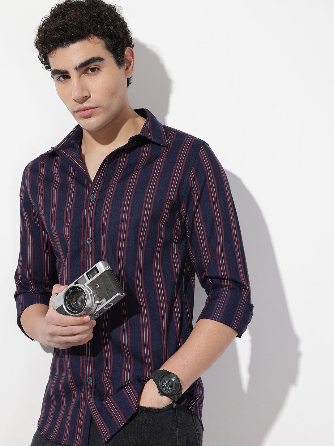The Roadster Lifestyle Co. Men Relaxed Striped Pure Cotton Casual Shirt