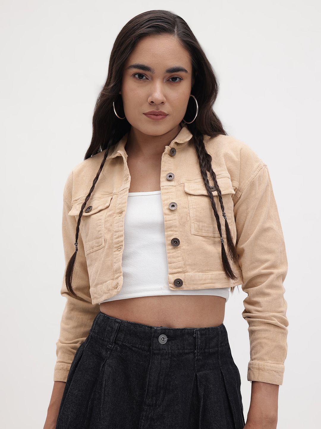 The Roadster Lifestyle Co. Women Corduroy Pure Cotton Crop Tailored Jacket