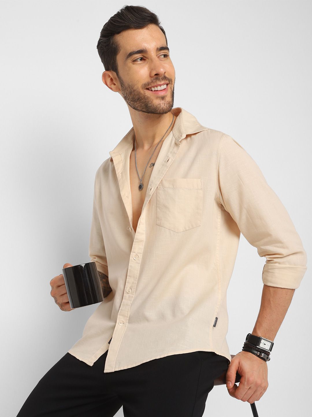 Red Chief Smart Slim Fit Spread Collar Cotton Shirt