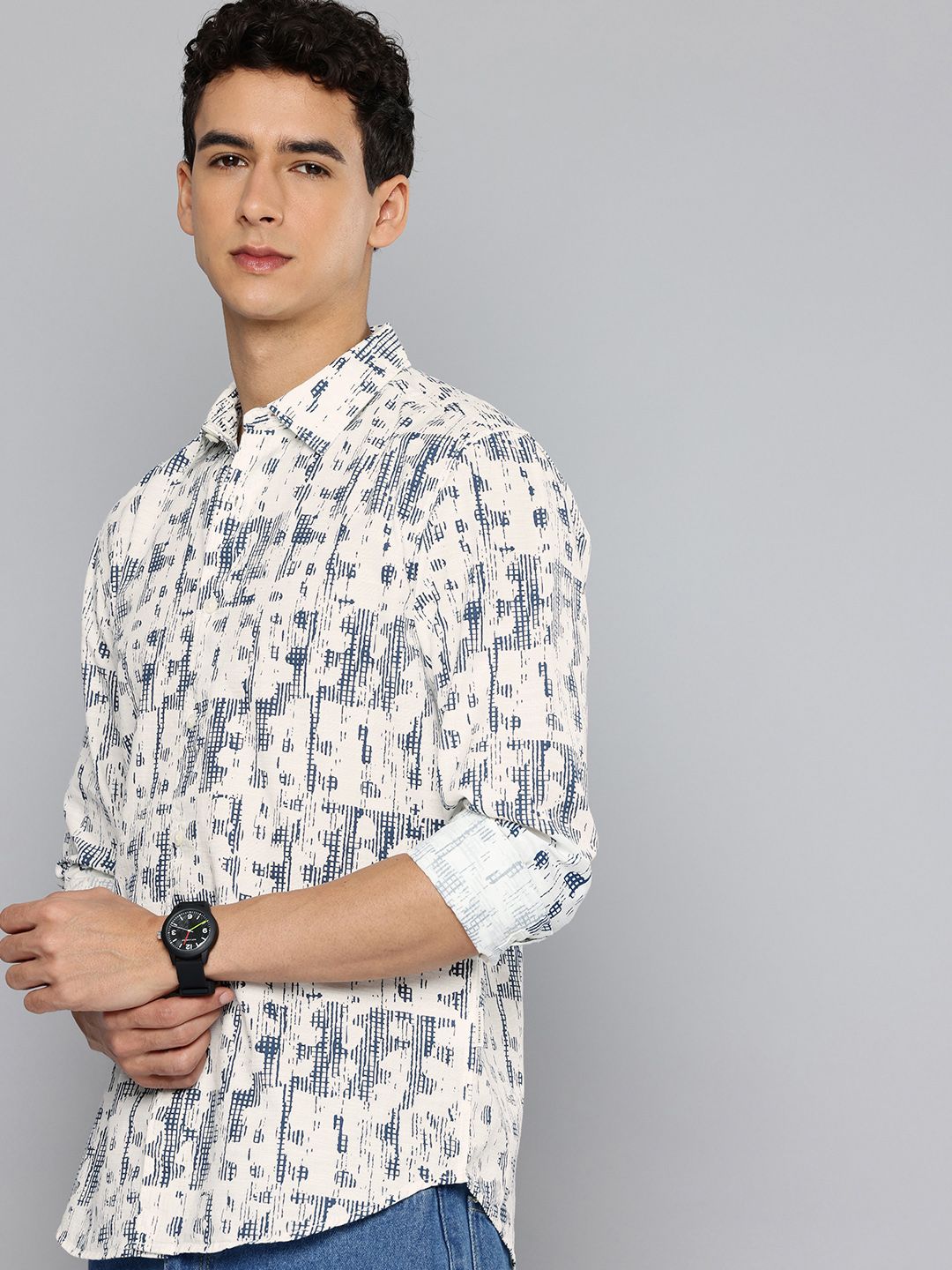 Flying Machine Pure Cotton Slim Fit Abstract Printed Shirt