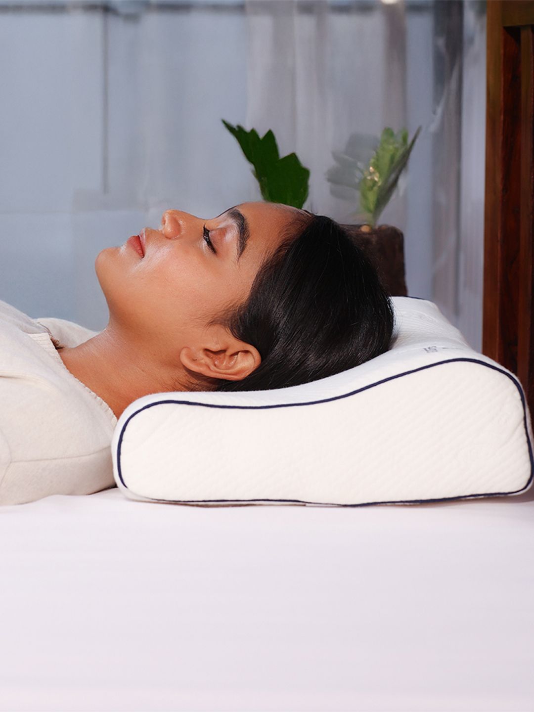 Sleepstore White 4 Pcs Tencel Slim Memory Foam Pillows for Neck Support 27 X 18 Inches