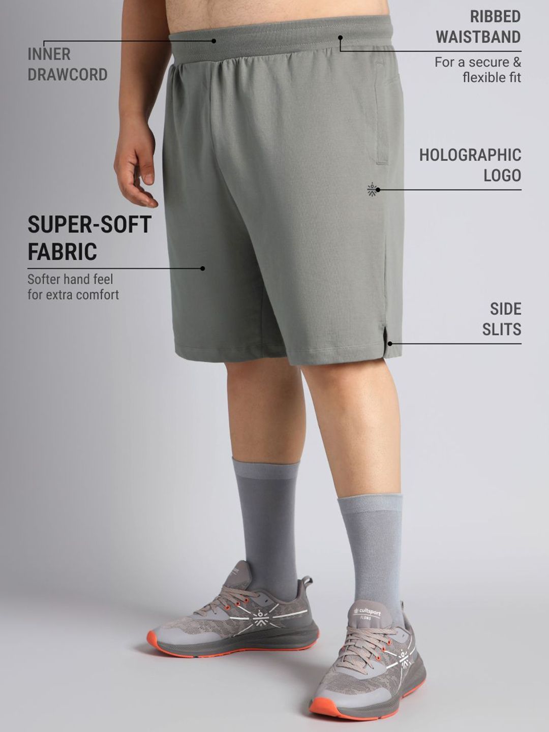 Buy CULT Men Grey Plus Size Training Essential Shorts - Shorts for