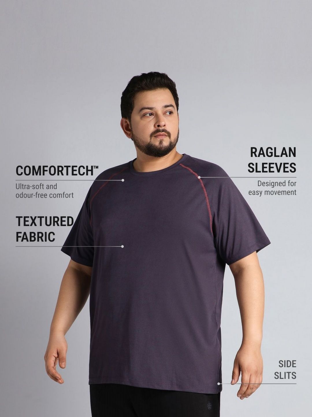 Buy CULT Men Purple Flex Plus Size COMFORtech T-shirt - Tshirts