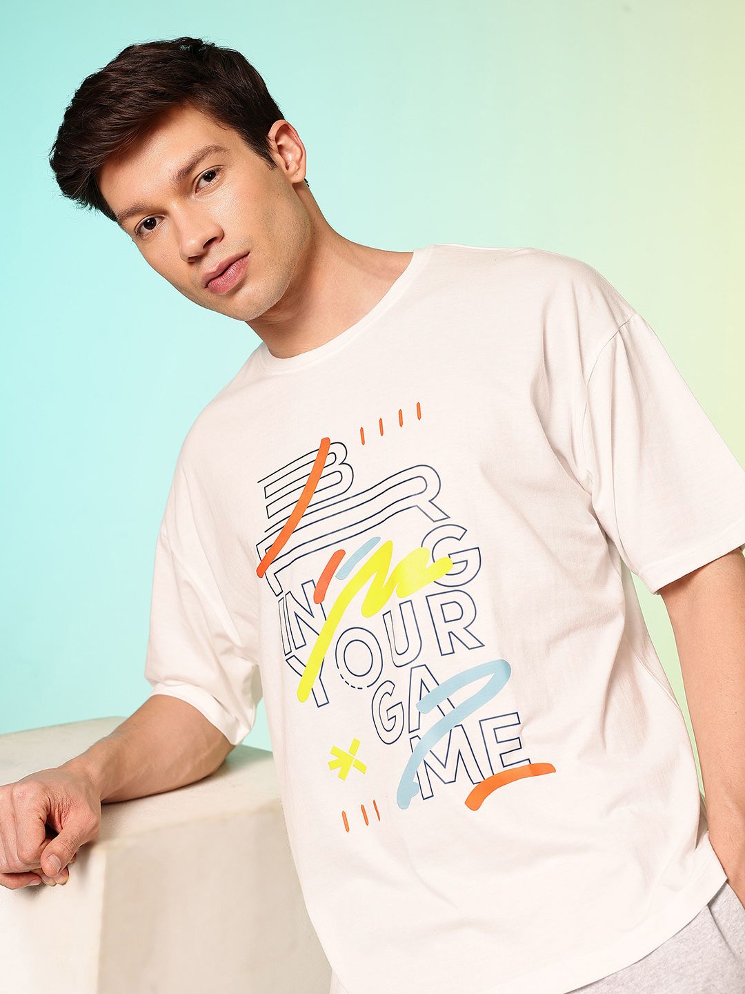 HRX by Hrithik Roshan Men Lifestyle Typography Printed Oversized Pure Cotton T-shirt