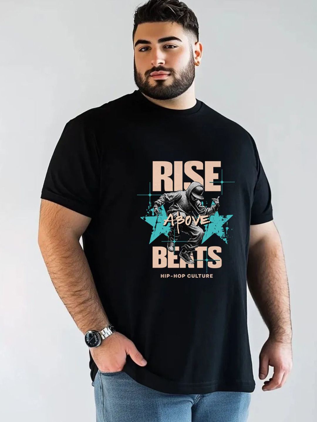 Toodle Plus Size Men Printed Cotton Regular Fit T-shirt