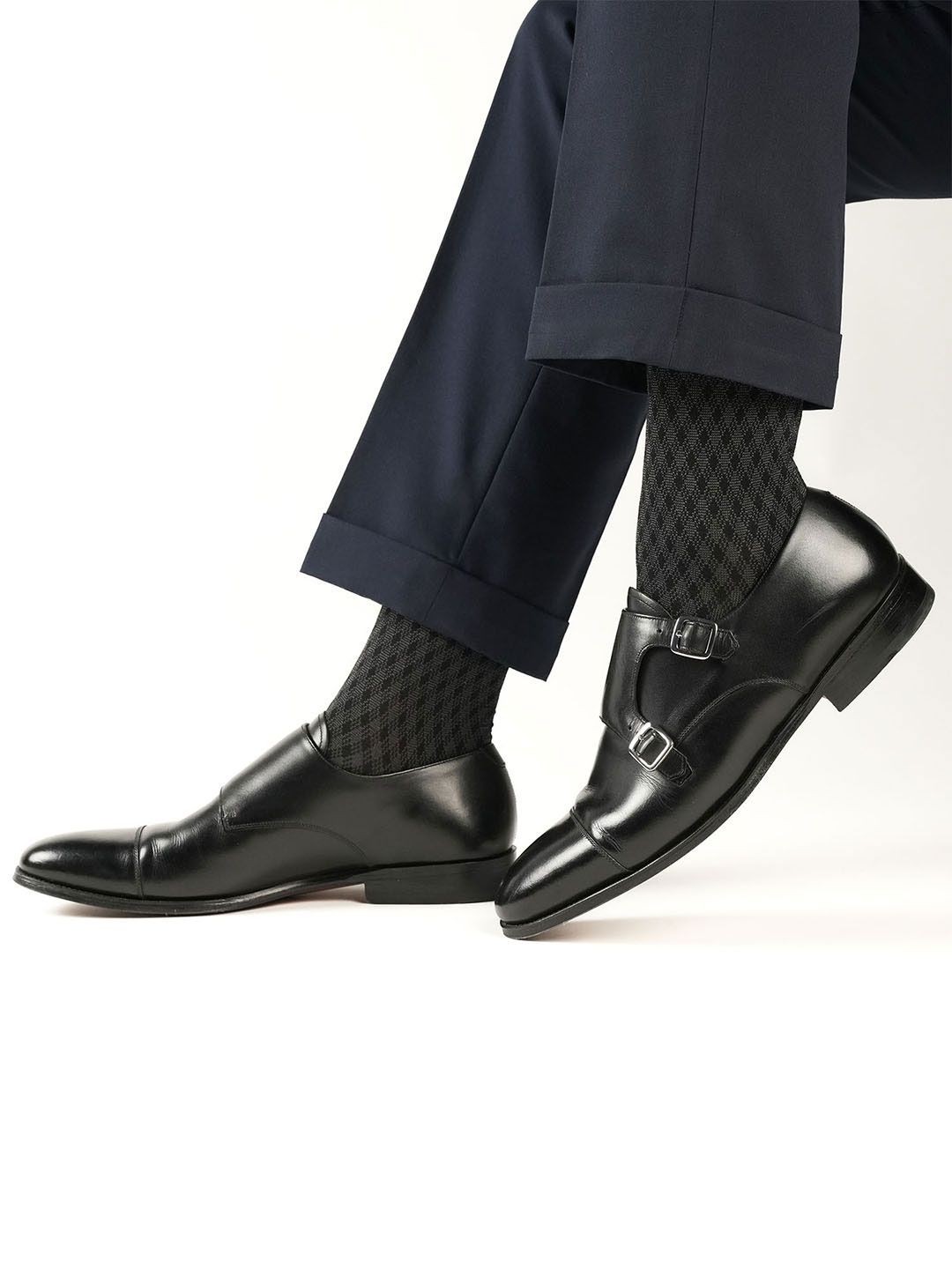 Theater Men Gingham Mercerized Cotton Calf Length Formal Socks