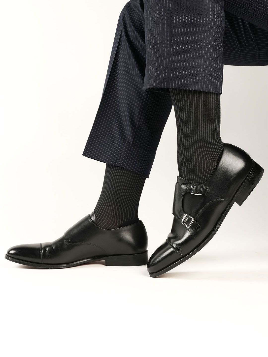Theater Men Pinstripes Mercerized Cotton Calf Length Formal Socks