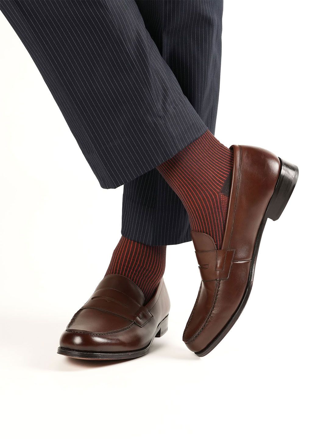 Theater Men Pinstripes Mercerized Cotton Calf Length Formal Socks
