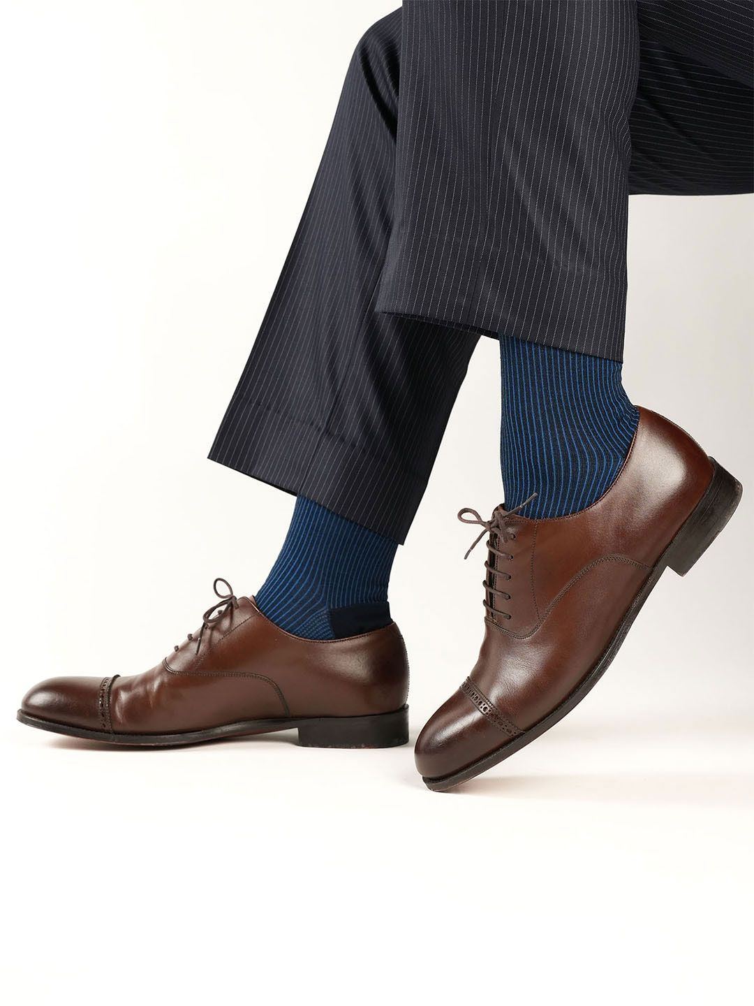 Theater Men Pinstripes Mercerized Cotton Calf Length Formal Socks