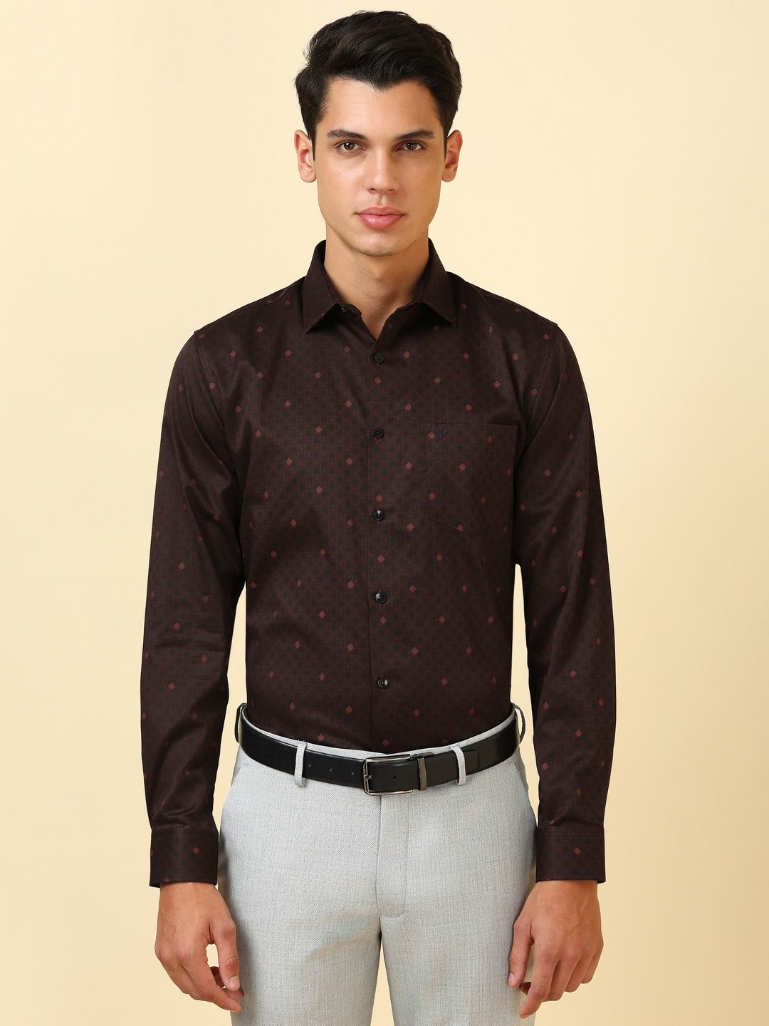 Allen Solly Geometric Printed Spread Collar Long Sleeves Pure Cotton Formal Shirt