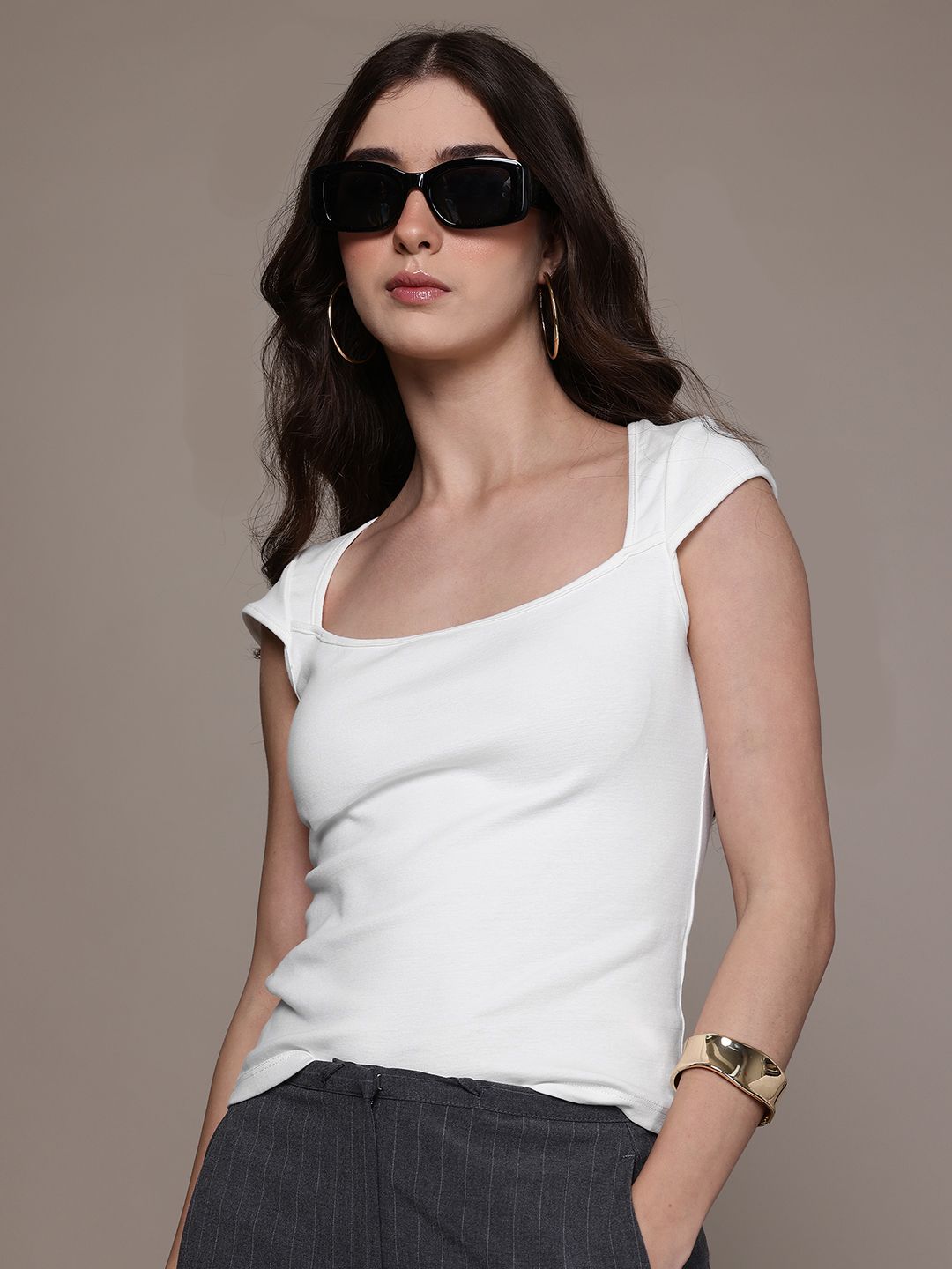 MANGO MANGO Cap Sleeves Fitted Top