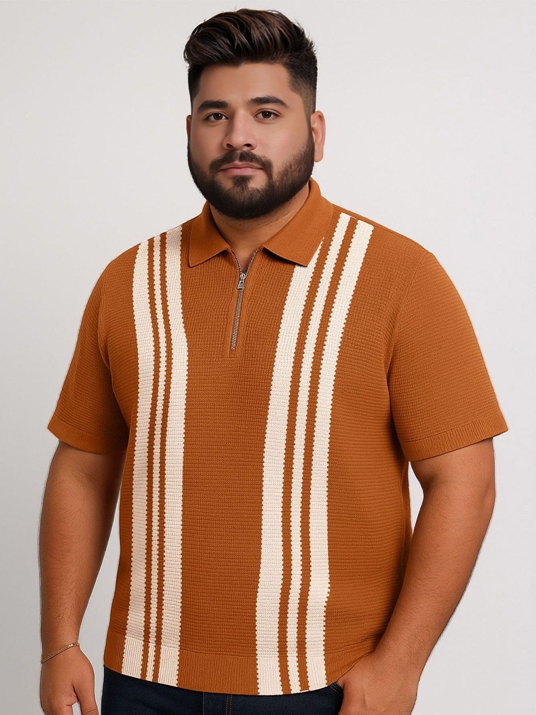 Maniac Striped Polo Collar Short Sleeves Pure Cotton T-shirt