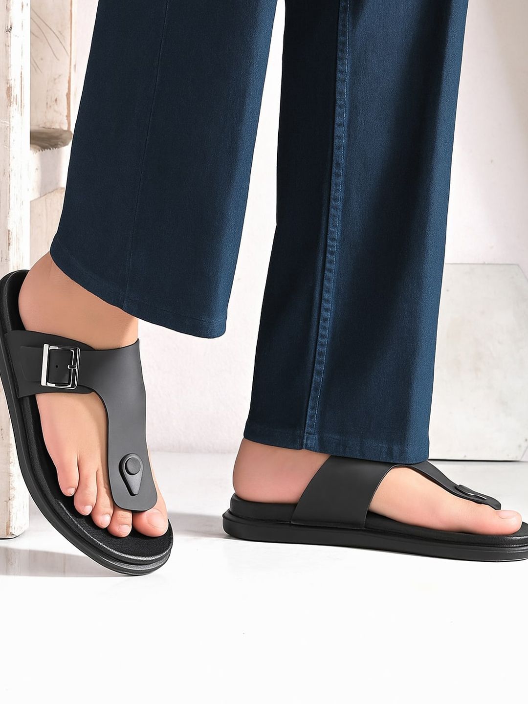 ASTEROID Men Open Toe T-Strap Flats