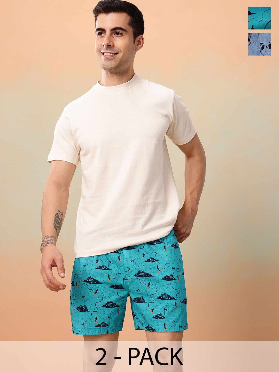 Mast & Harbour Men Pack of 2 Printed Pure Cotton Boxers MNH-KEN-MBOX- PRINT-02ABJ