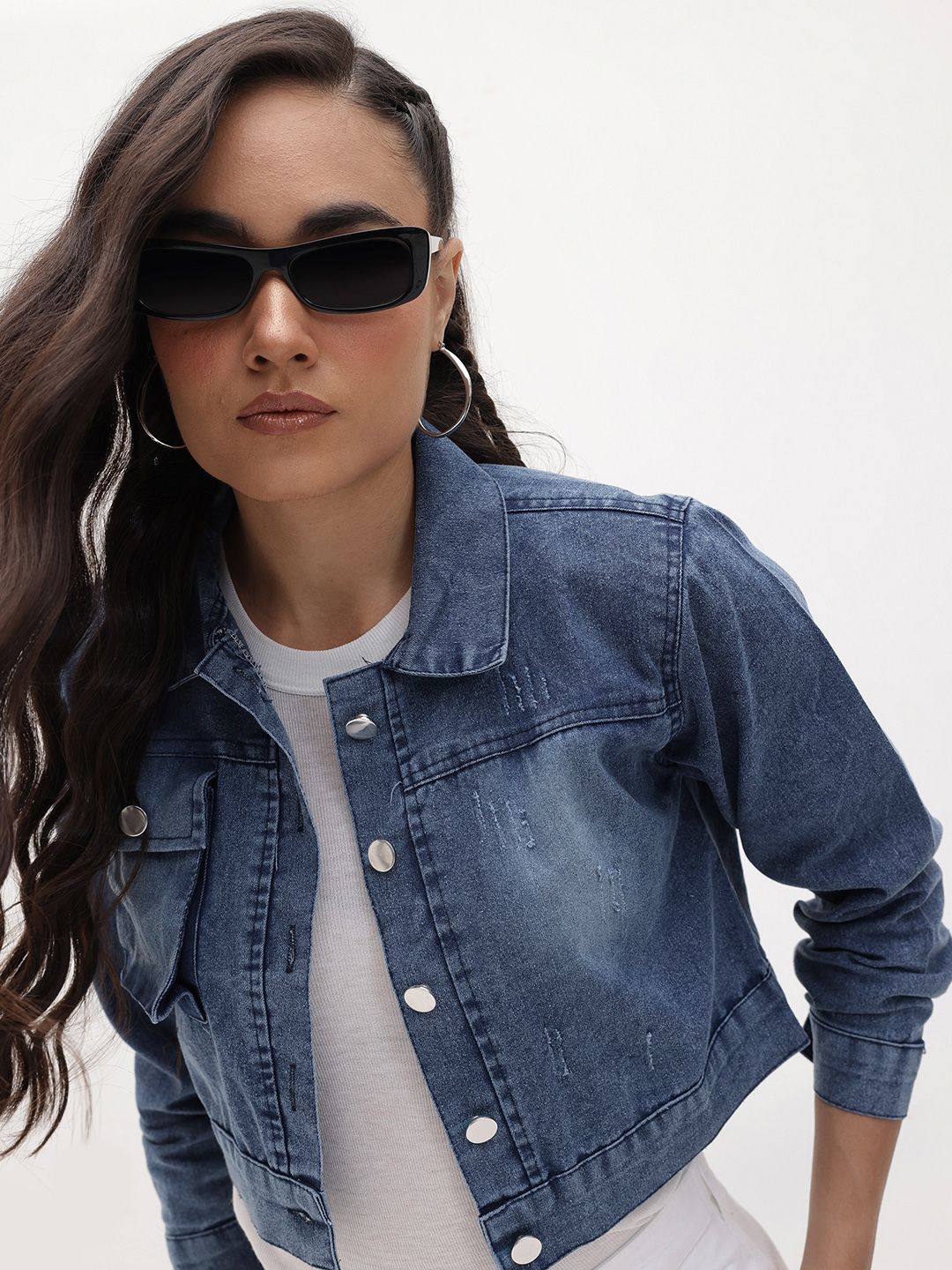The Roadster Lifestyle Co. Women Lightweight Crop Denim Jacket