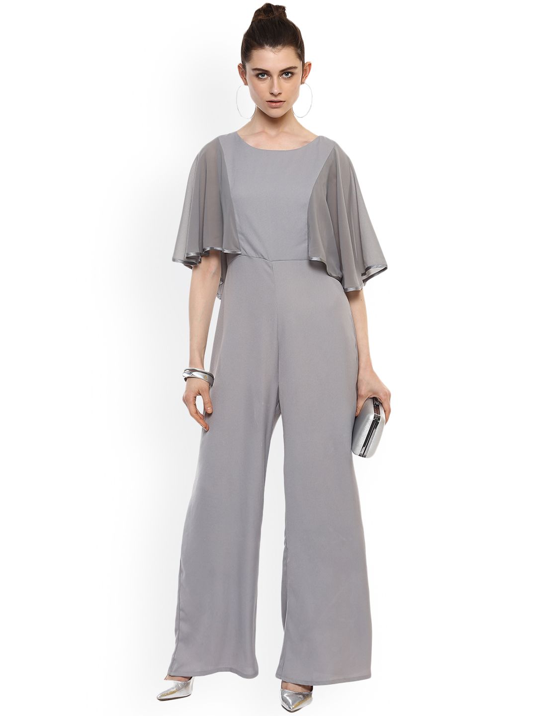 Kazo Grey Solid Basic Jumpsuit Price in India