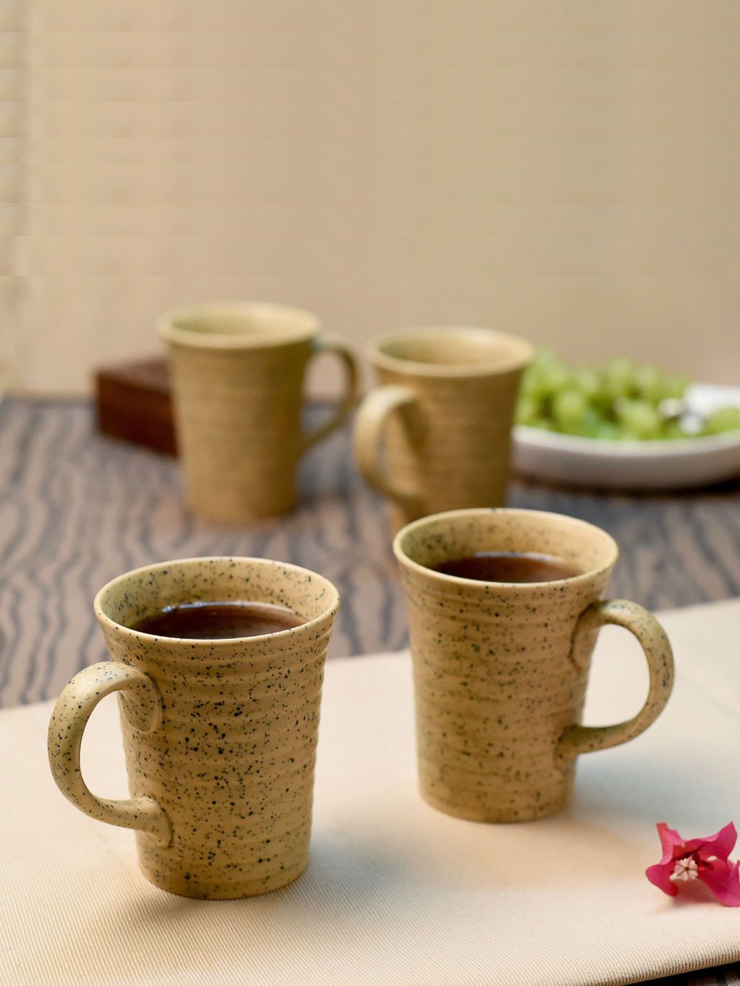 Unravel India Beige Set Of 6 Solid Ceramic Mug Set Price in India