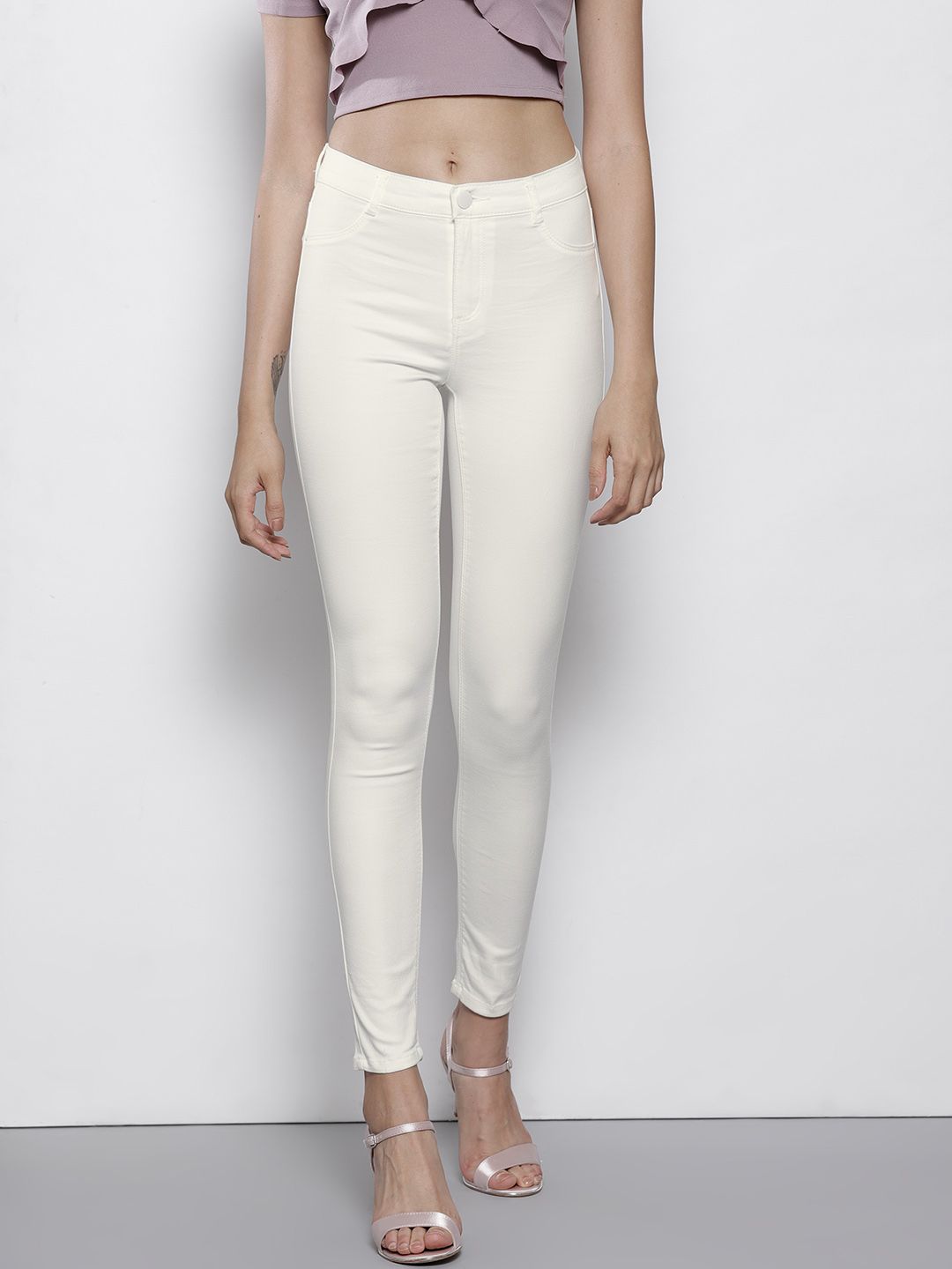 DOROTHY PERKINS Off White Solid Mid Rise Skinny Fit Jeans