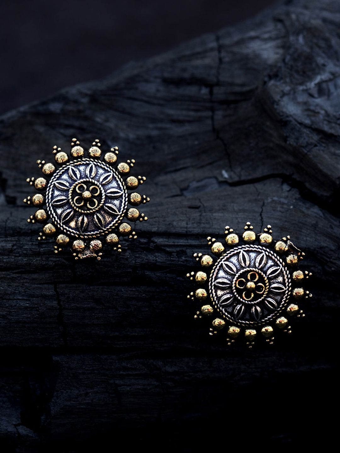 Rubans Silver-Toned & Gold-Toned Dome Shaped Studs Price in India