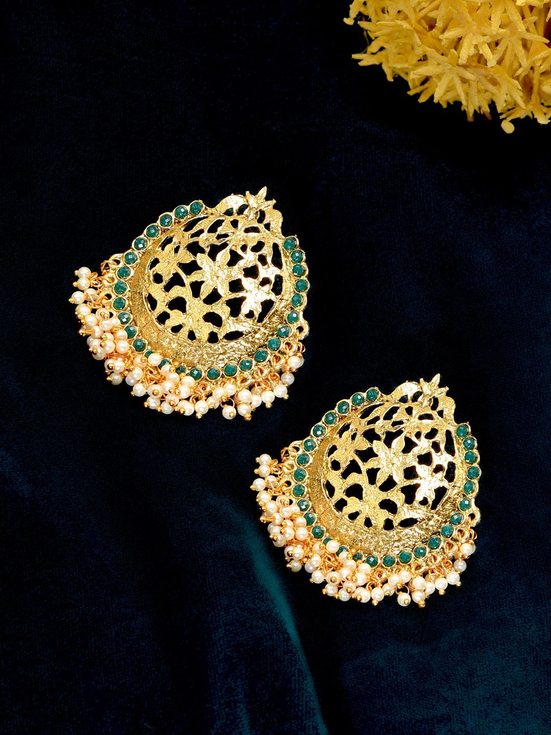 Zaveri Pearls Green Gold-Plated Chandbalis Price in India