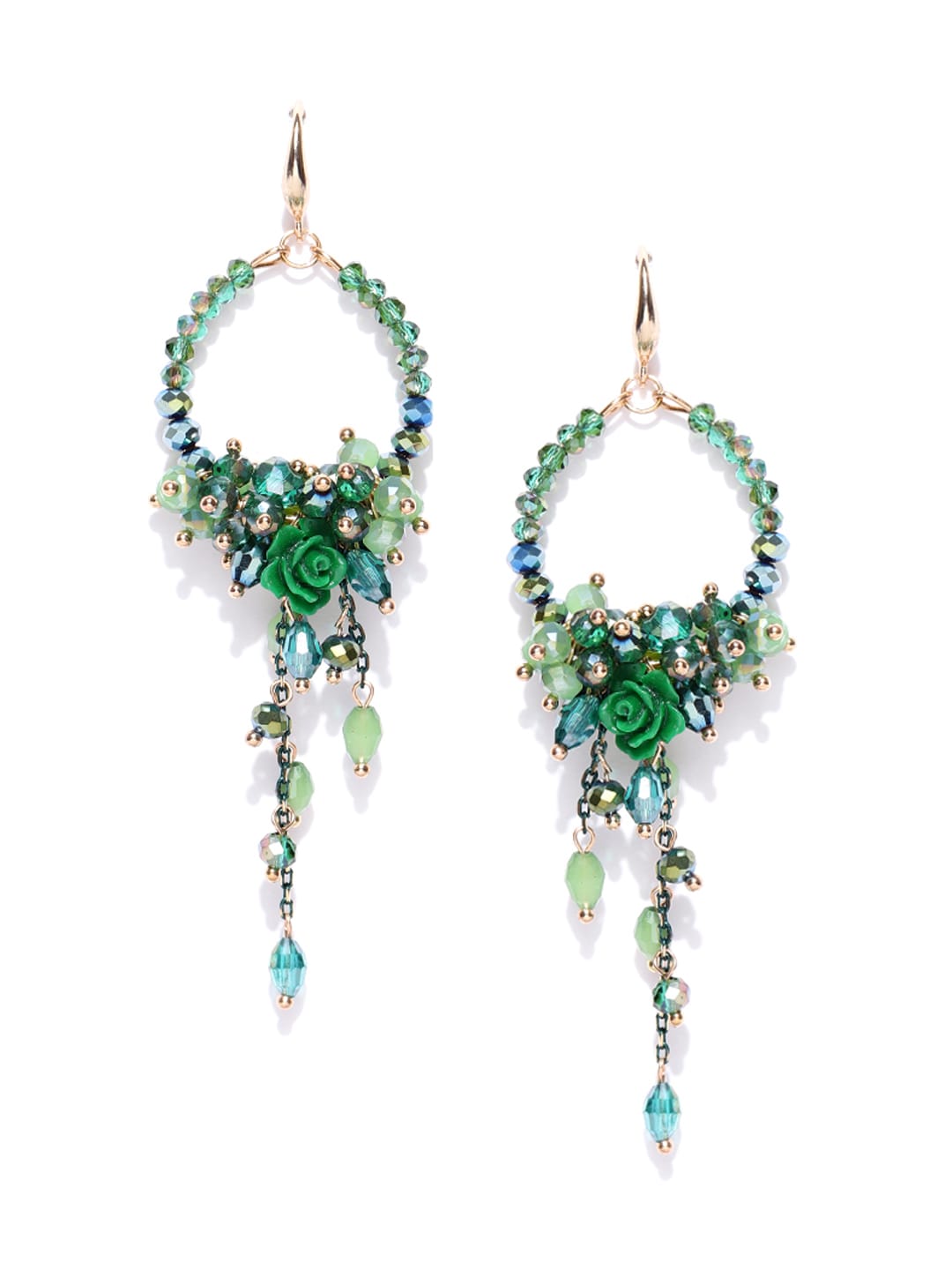 Jewels Galaxy Green Gold-Plated Handcrafted Contemporary Drop Earrings Price in India