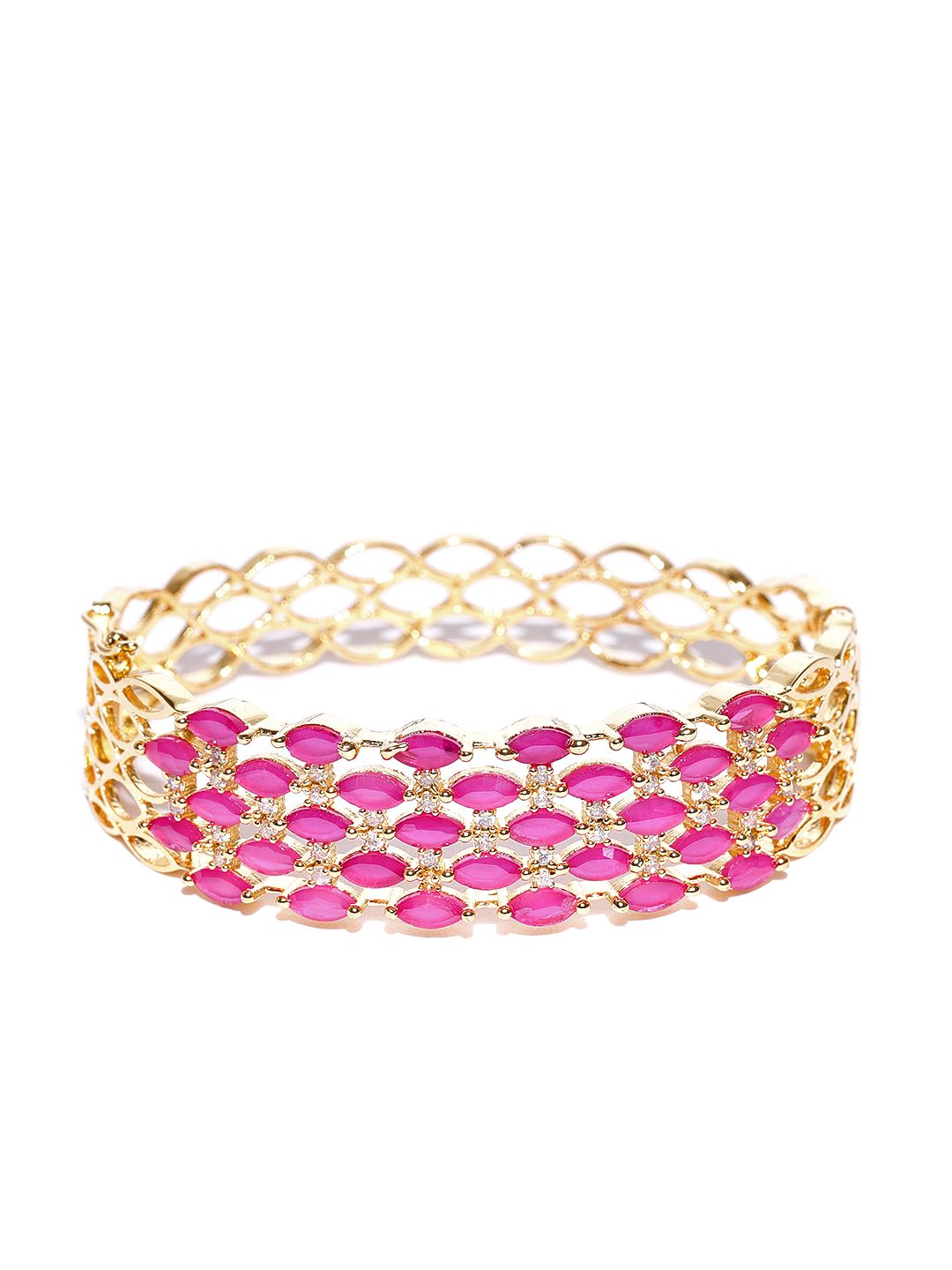 Jewels Galaxy Pink Gold-Plated Stone-Studded Bangle-Style Bracelet Price in India