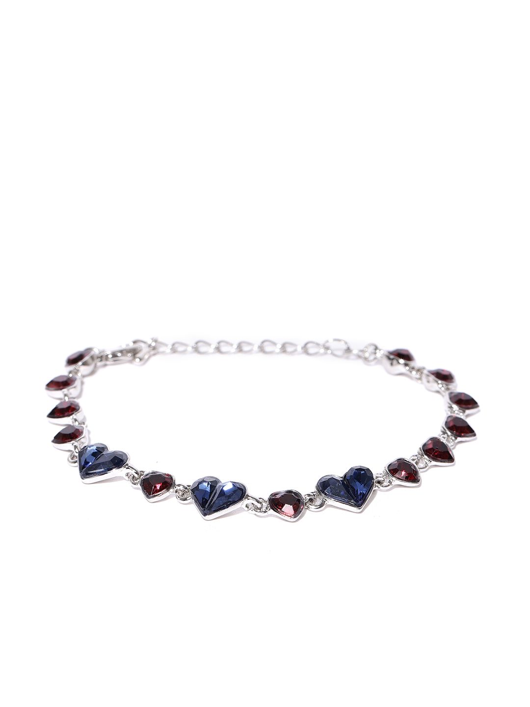 Jewels Galaxy Navy Blue Rhodium-Plated Handcrafted Stone-Studded Heart-Shaped Bracelet Price in India