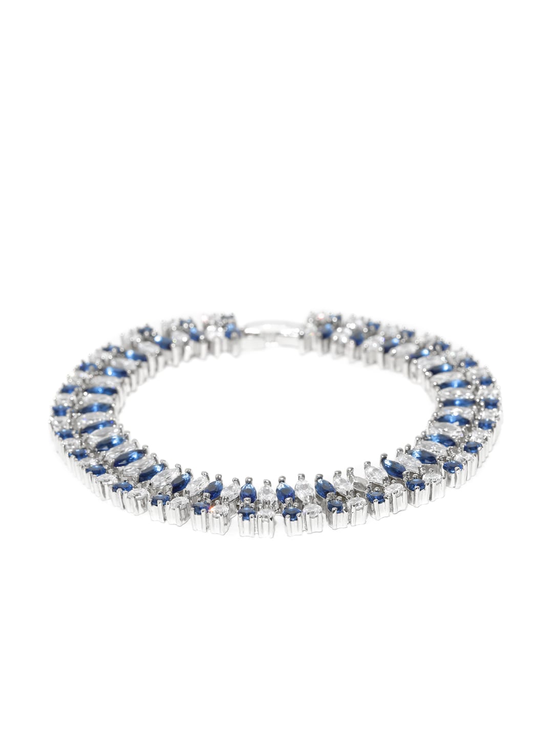 Jewels Galaxy Blue Rhodium-Plated Stone-Studded Handcrafted Contemporary Bracelet Price in India
