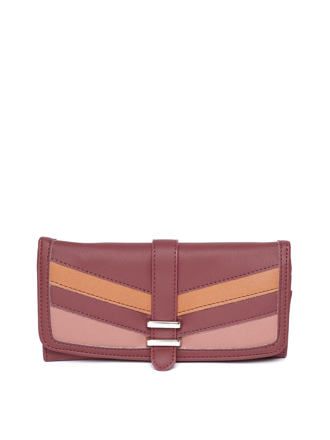 GIORDANO Women Maroon & Tan Brown Colourblocked Two Fold Wallet Price in India