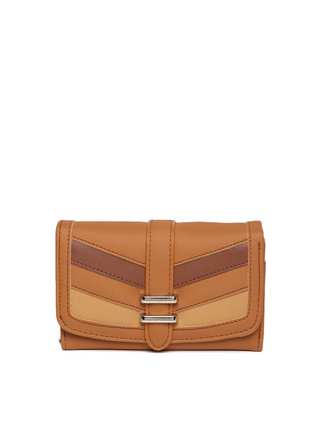 GIORDANO Women Tan Colourblocked Three Fold Wallet Price in India