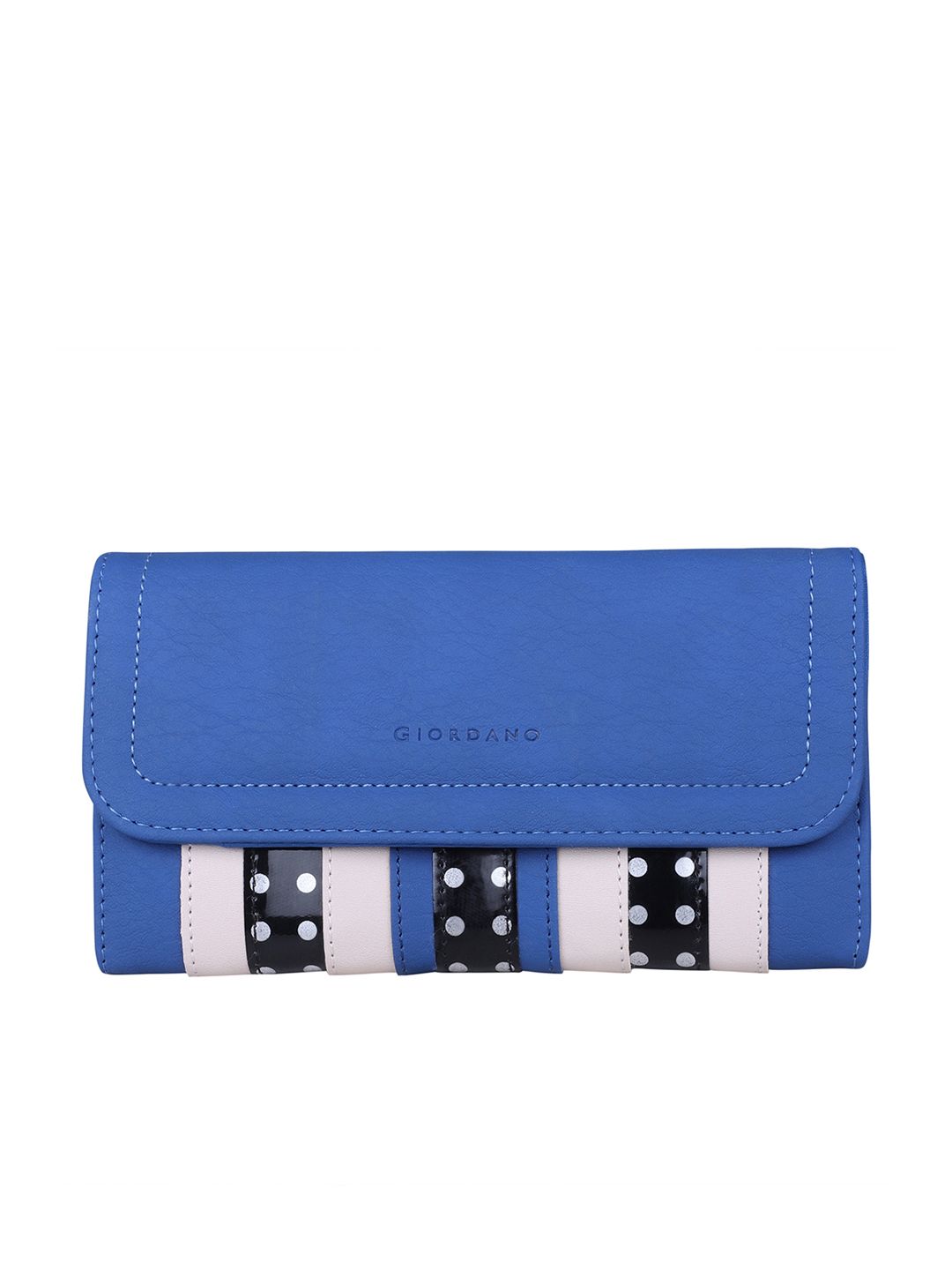 GIORDANO Women Blue & Beige Striped Three Fold Wallet Price in India