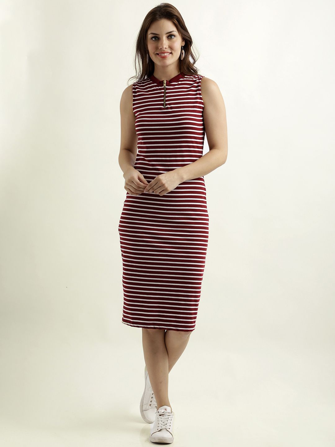 Miss Chase Women Maroon Striped Bodycon Dress Price in India
