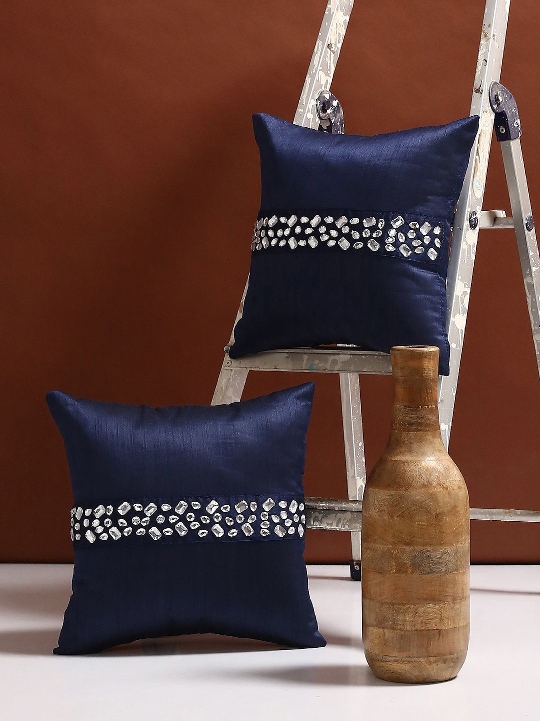 Alina decor Blue Set of 2 Solid Square Cushion Covers Price in India