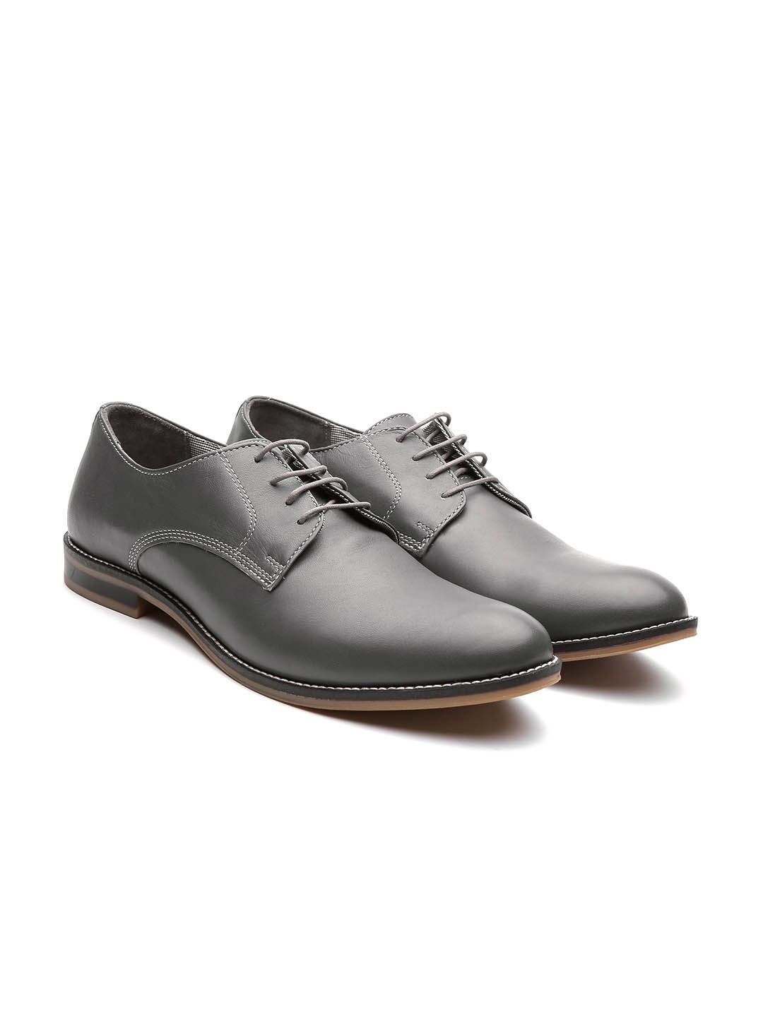 United Colors of Benetton Men Grey Genuine Leather Formal Shoes