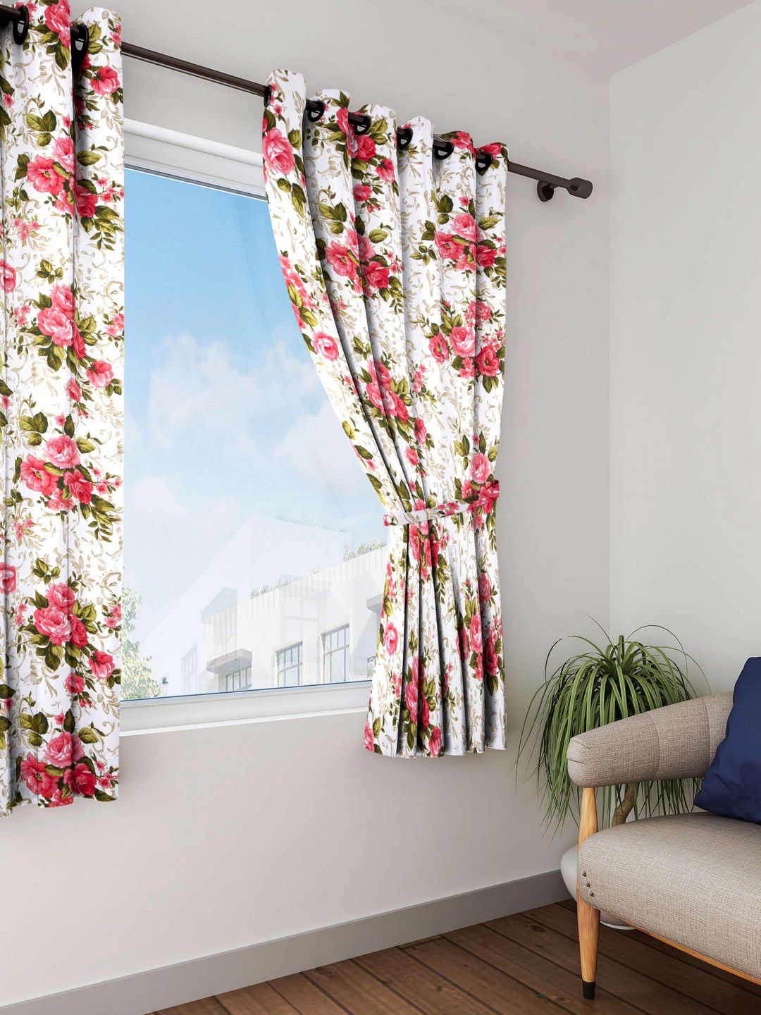 SWAYAM White & Pink Set of Single Window Curtains Price in India