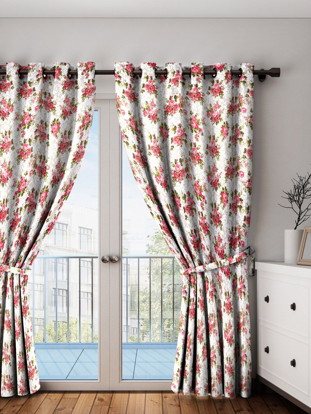 SWAYAM White & Pink Set of Single Door Curtains Price in India