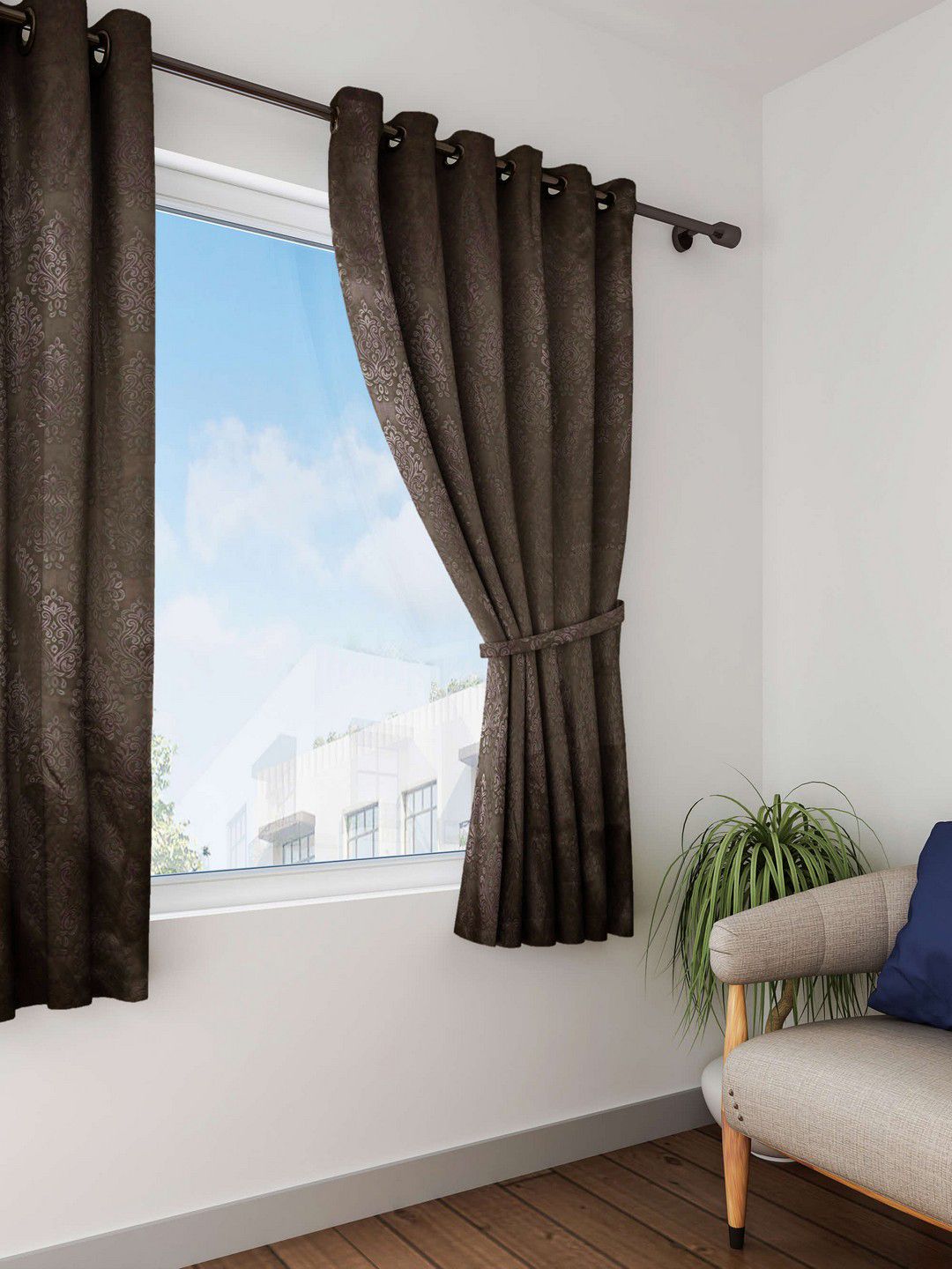 SWAYAM Brown Jacquard Black Out Window Curtains Price in India