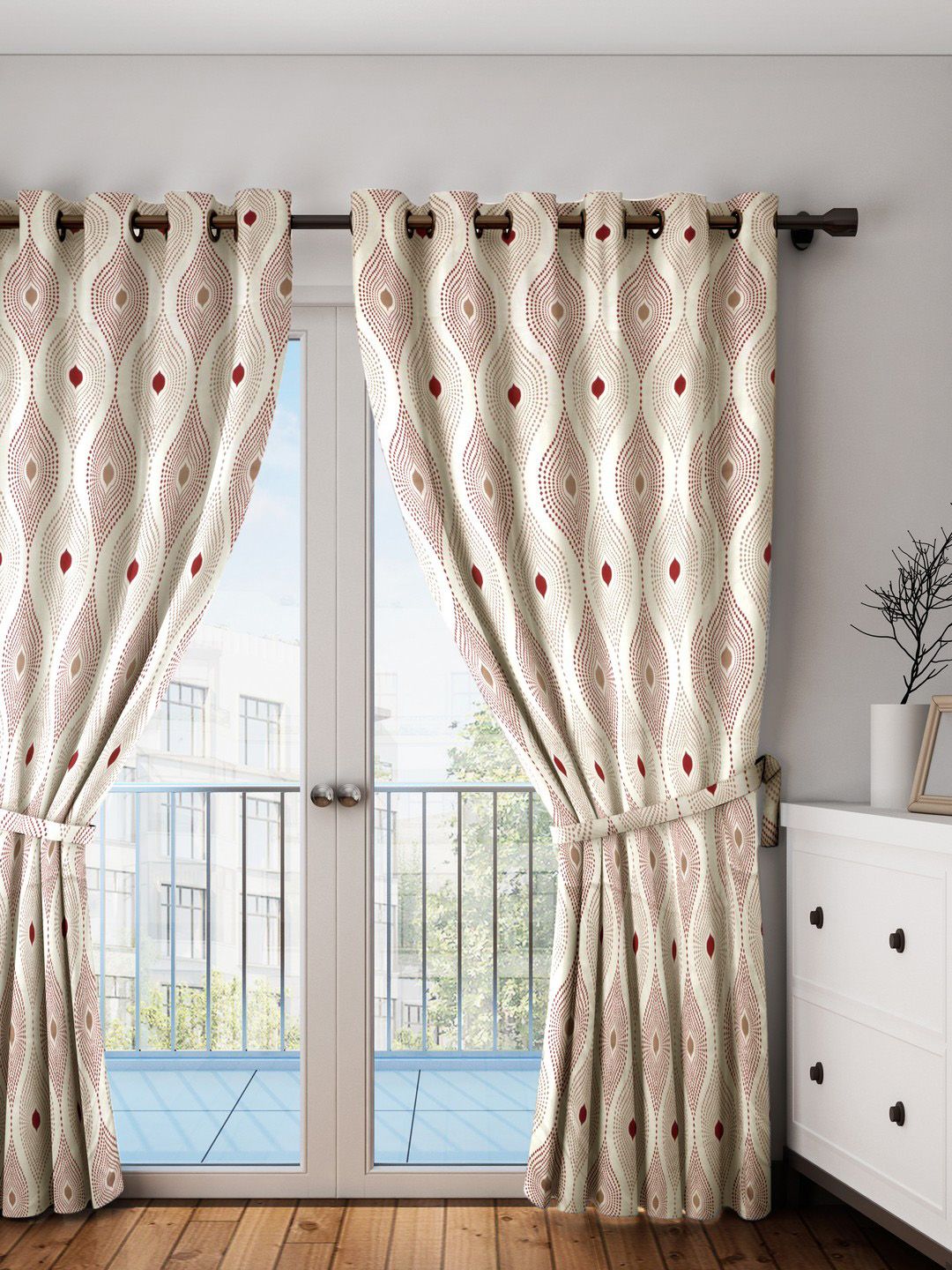 SWAYAM Off-White & Red Long Door Curtains Price in India