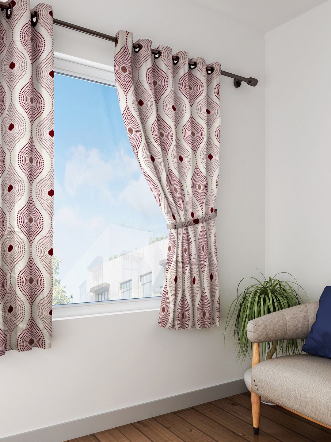 SWAYAM Off-White & Red Set of Single Window Curtains Price in India