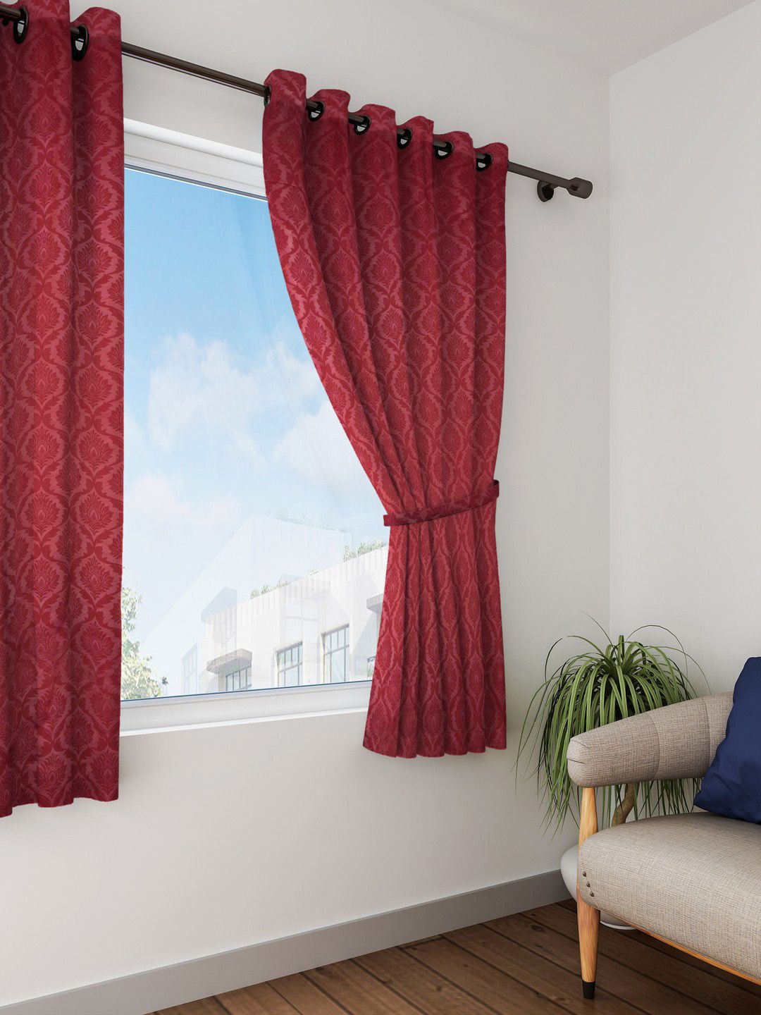 SWAYAM Maroon Jacquard Black Out Window Curtains Price in India