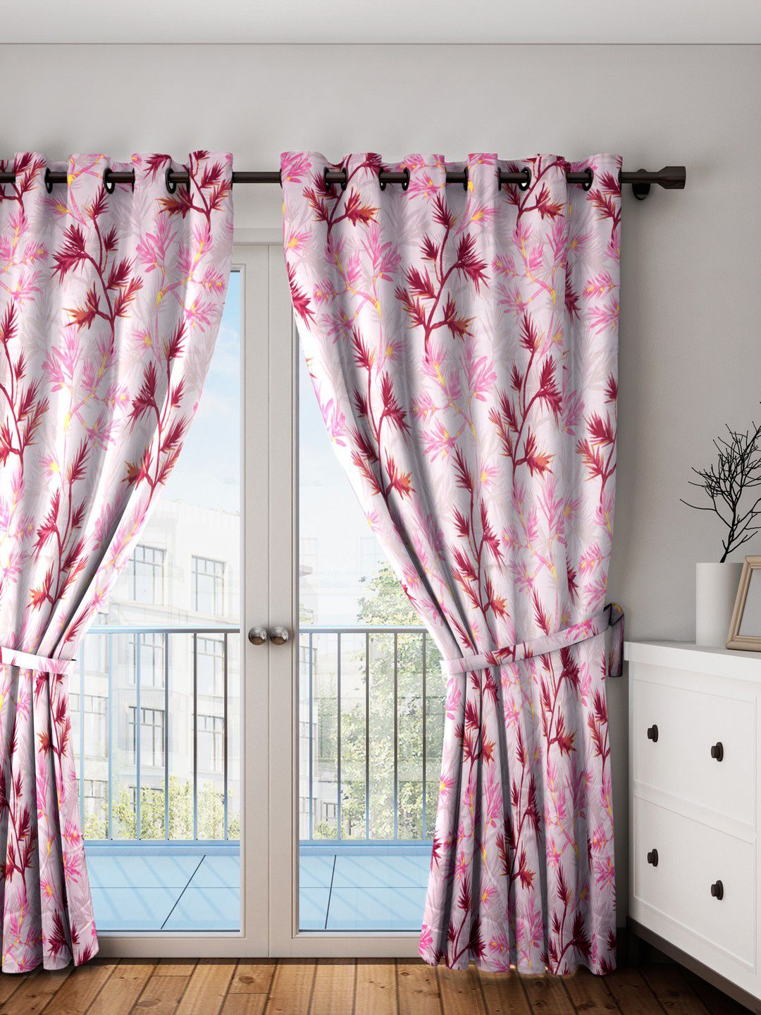 SWAYAM Pink & Off-White Set of Single Long Door Curtains Price in India