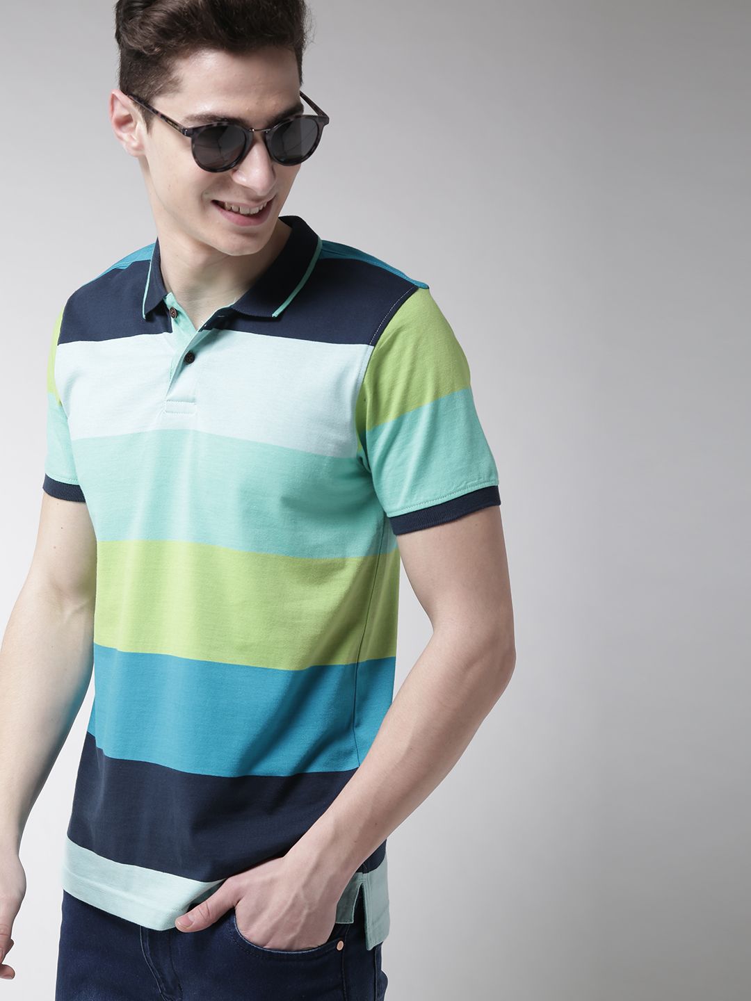 Mast & Harbour Men Multicoloured Striped Polo Collar T-shirt