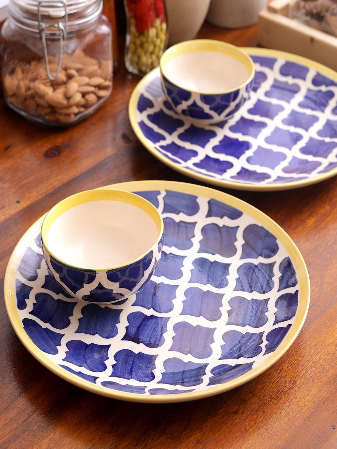VarEesha Blue & Off-White 8 Pieces Printed Ceramic Dinner Set Price in India